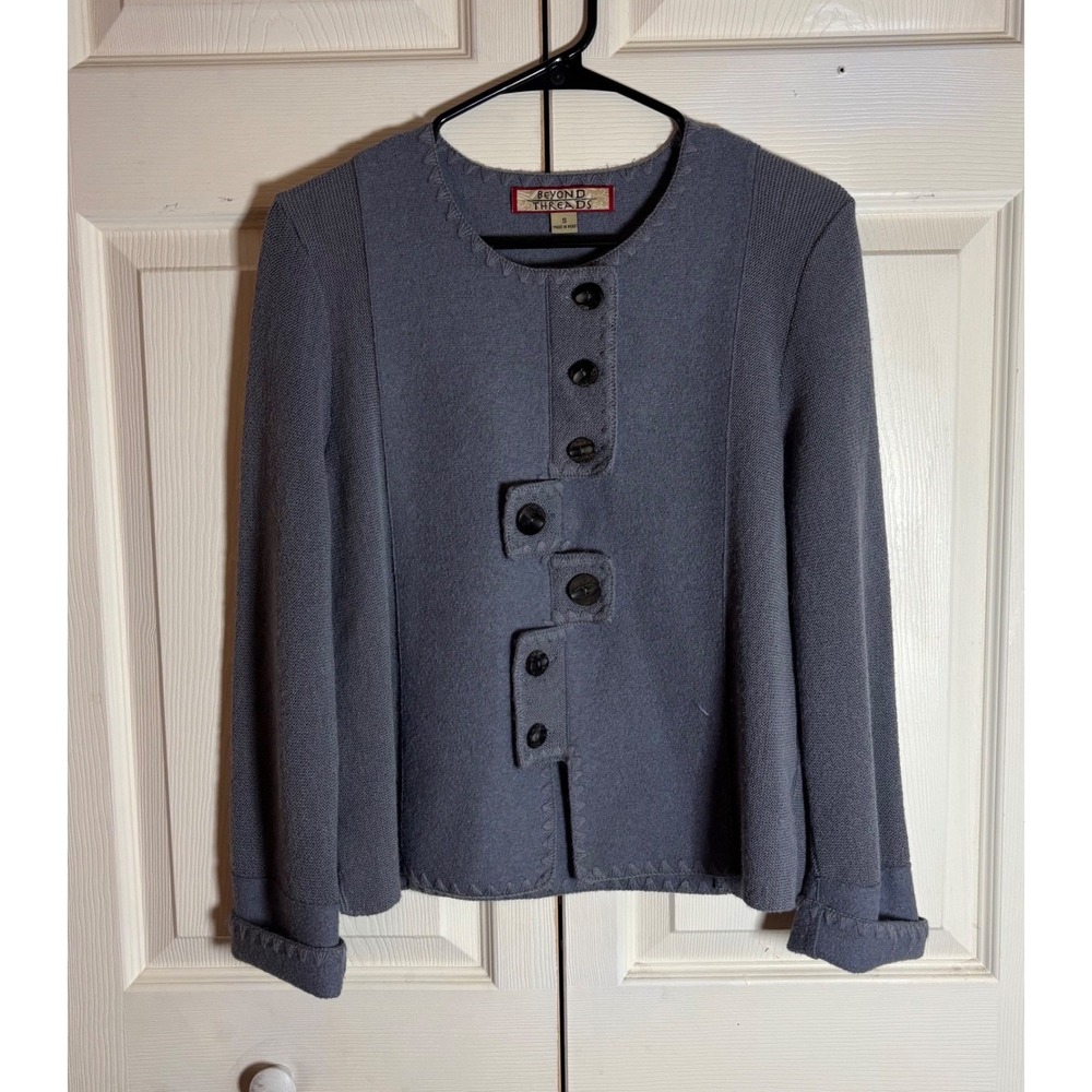 Beyond Threads Alpaca Wool Cardigan Jacket Blue Grey Asymmetric Button Peru S